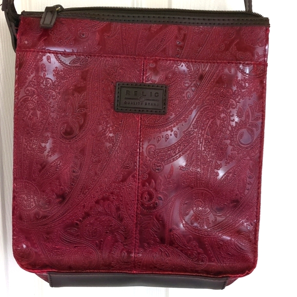Relic Handbags - Relic handbag, crossbody, deep red, embossed designs,